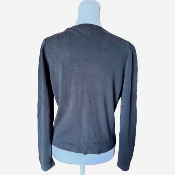 Ann Taylor Factory Women’s MP Black Button-Down Cardigan Round Neck - Picture 2 of 6